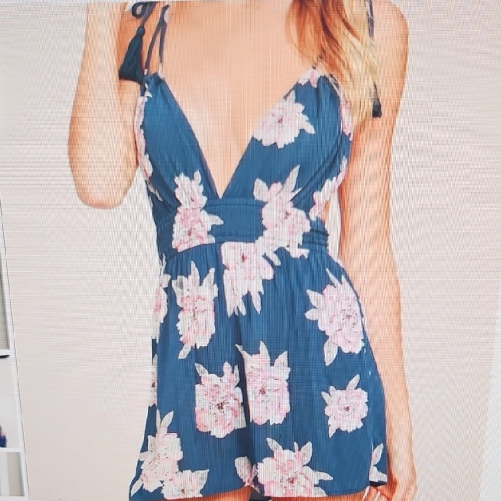 Lulu's Blue and Pink Floral Romper